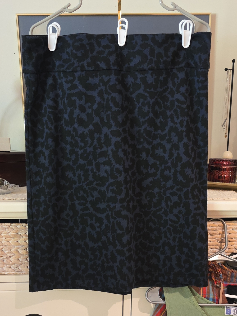 Fever Black Dark Gray Leopard-Print Pencil Skirt Large